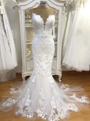 2025 Mermaid Sweetheart Lace Spaghetti Straps Wedding Dresses