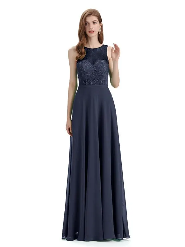 A-line Chiffon Floor-Length Sleeveless Long Bridesmaid Dresses