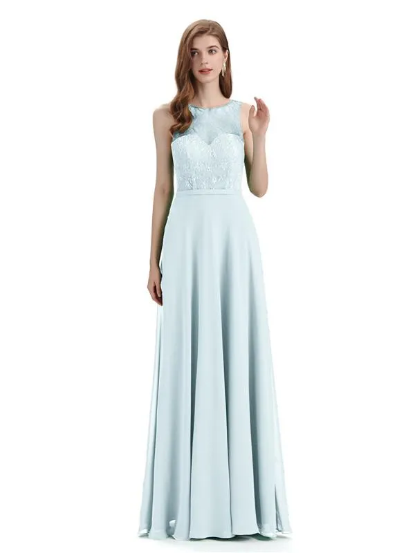 A-line Chiffon Floor-Length Sleeveless Long Bridesmaid Dresses