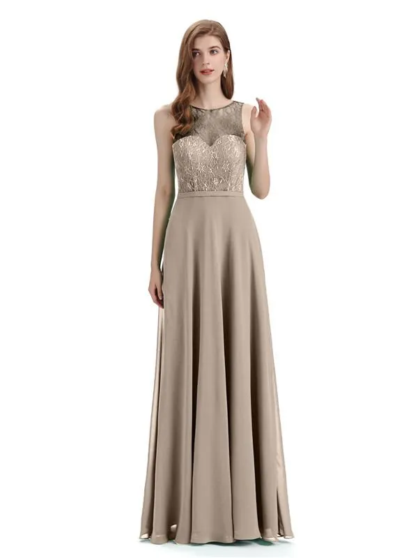 A-line Chiffon Floor-Length Sleeveless Long Bridesmaid Dresses