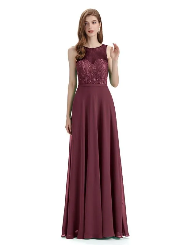 A-line Chiffon Floor-Length Sleeveless Long Bridesmaid Dresses