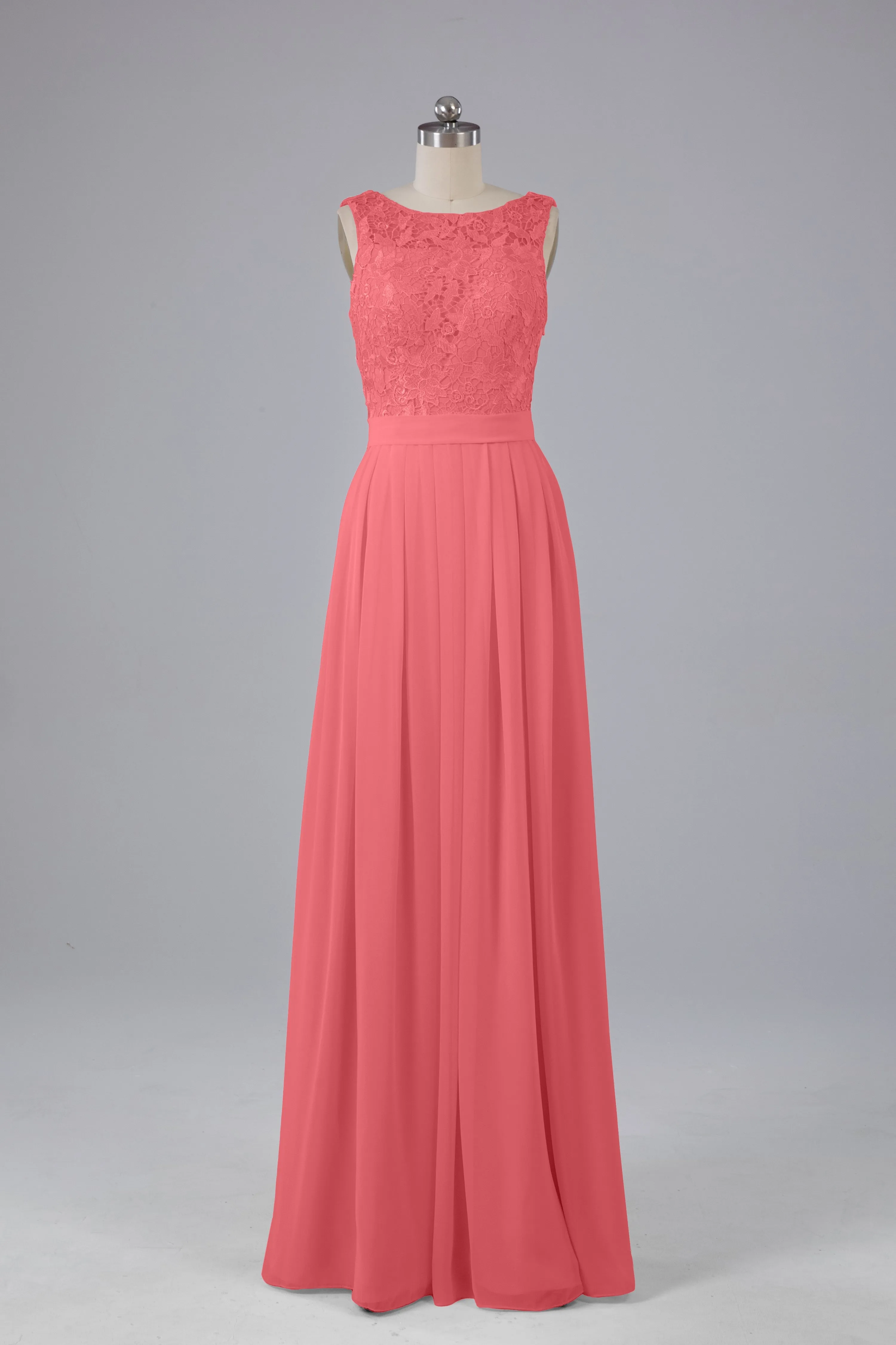 A-line Lace Top Floor Length Chiffon Bridesmaid Dresses