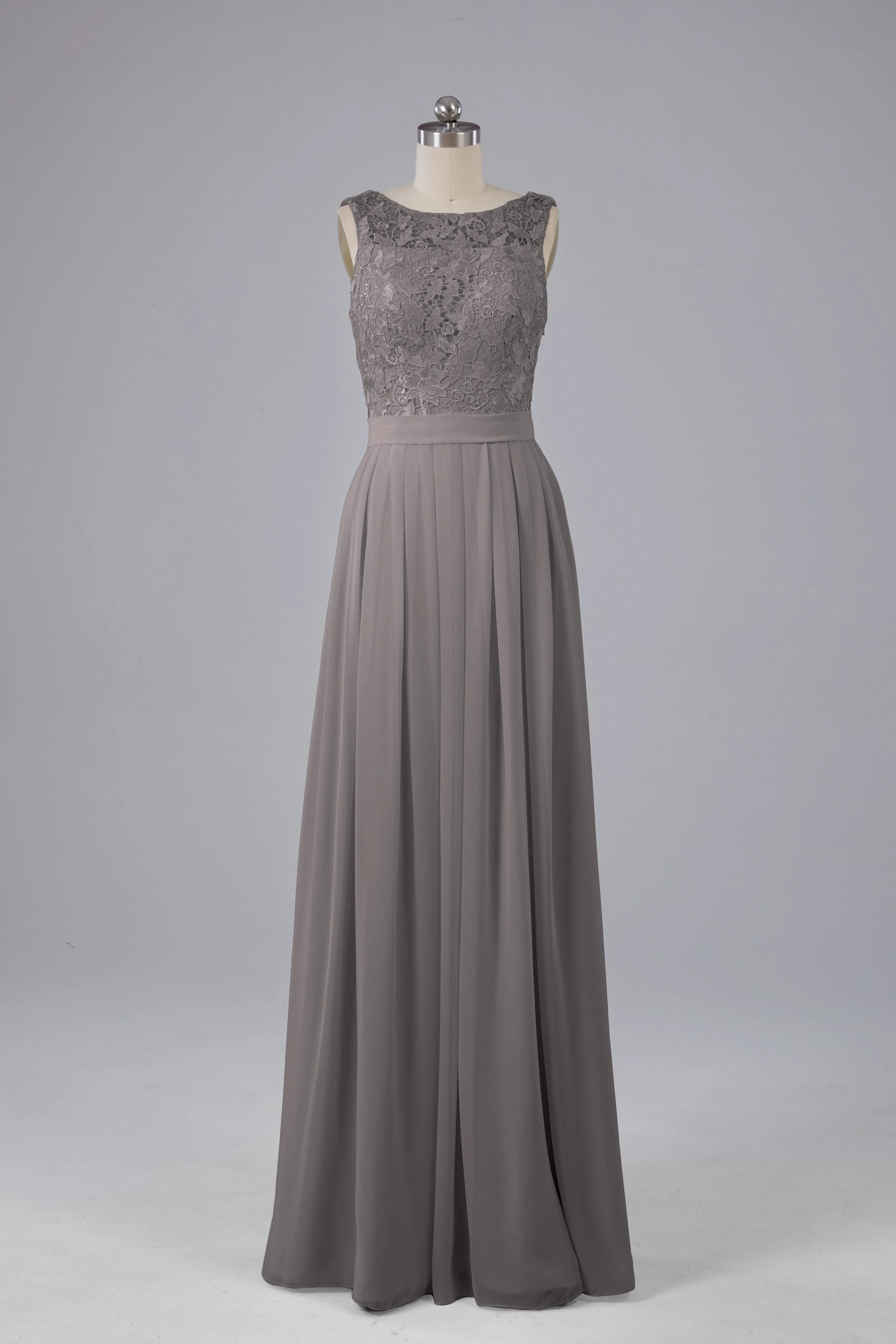 A-line Lace Top Floor Length Chiffon Bridesmaid Dresses