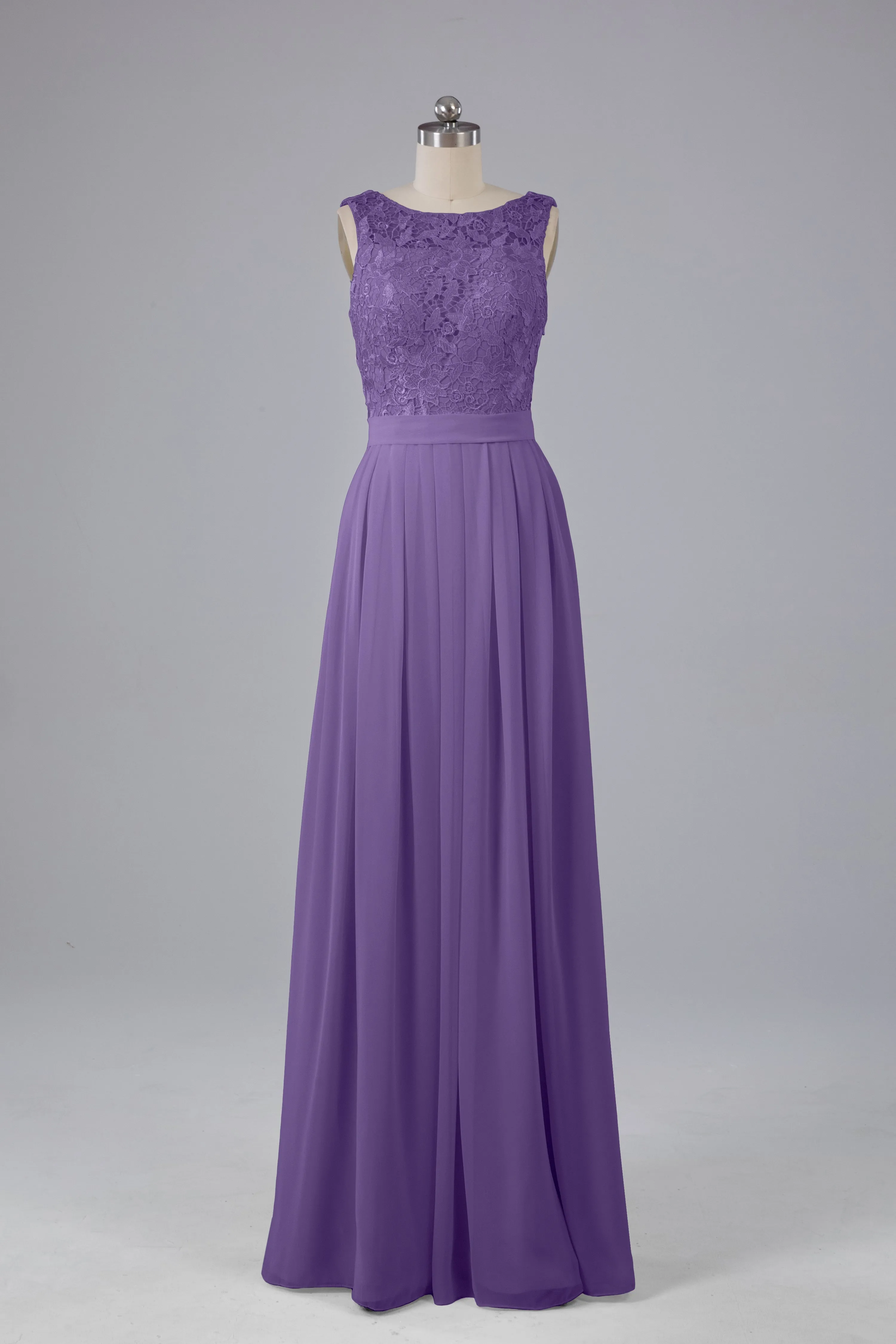 A-line Lace Top Floor Length Chiffon Bridesmaid Dresses