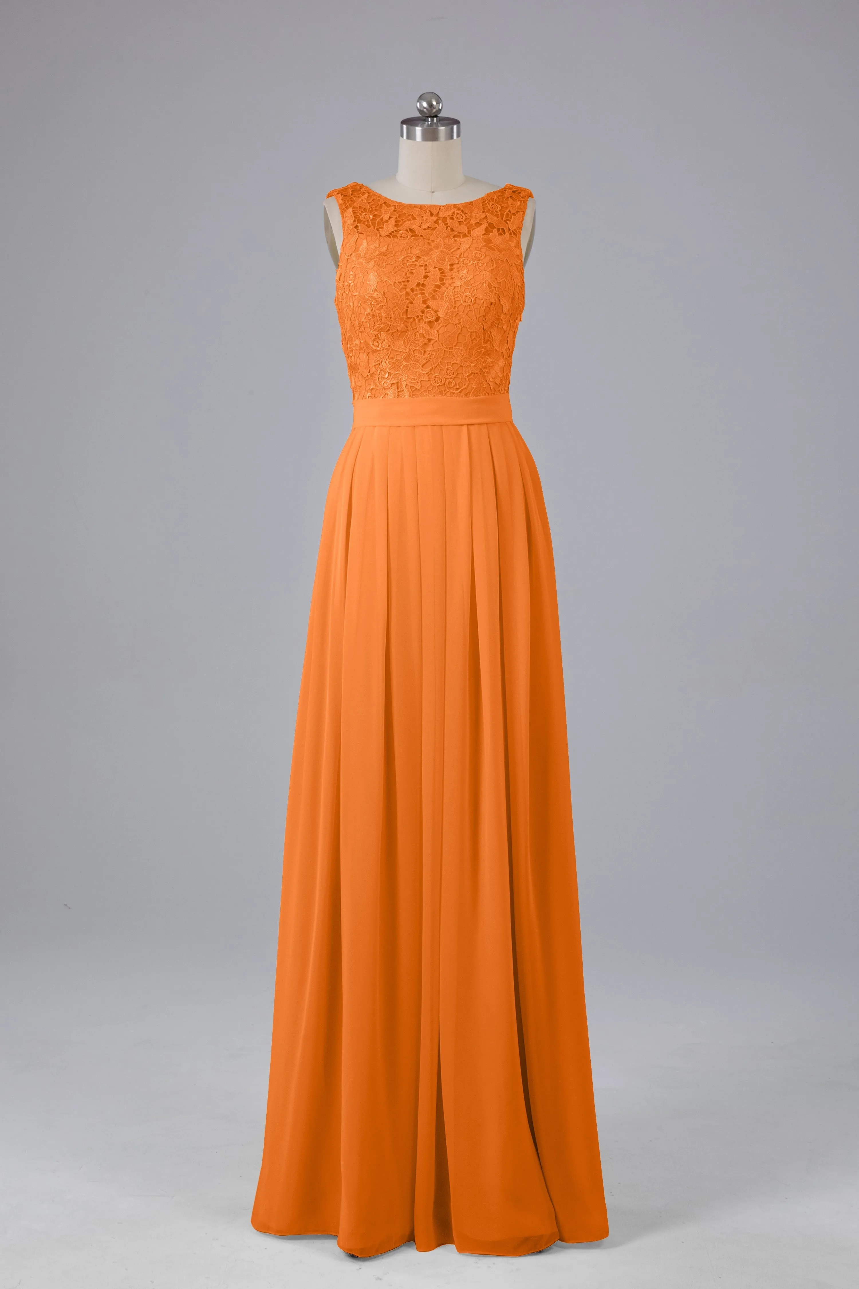 A-line Lace Top Floor Length Chiffon Bridesmaid Dresses