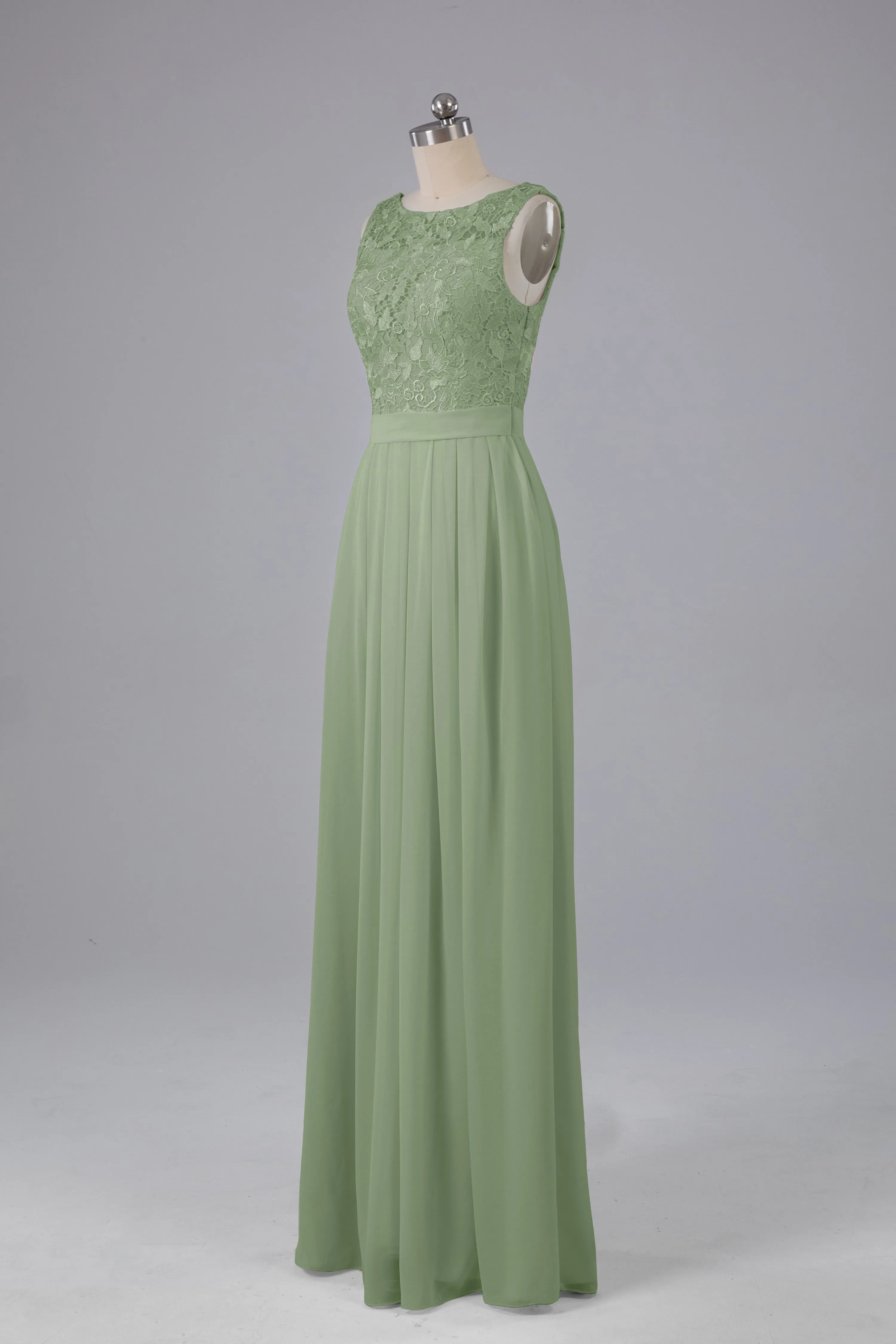 A-line Lace Top Floor Length Chiffon Bridesmaid Dresses