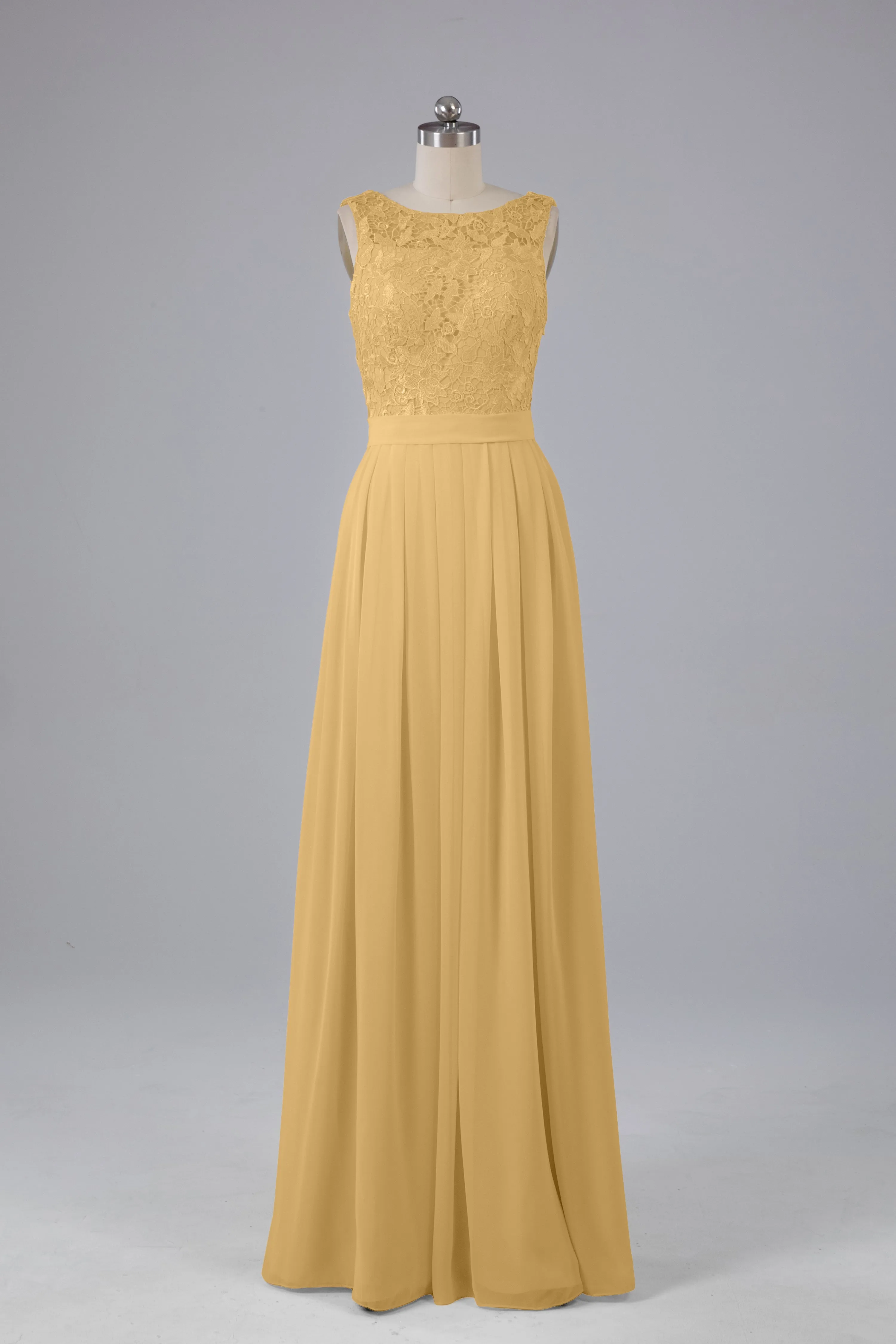 A-line Lace Top Floor Length Chiffon Bridesmaid Dresses