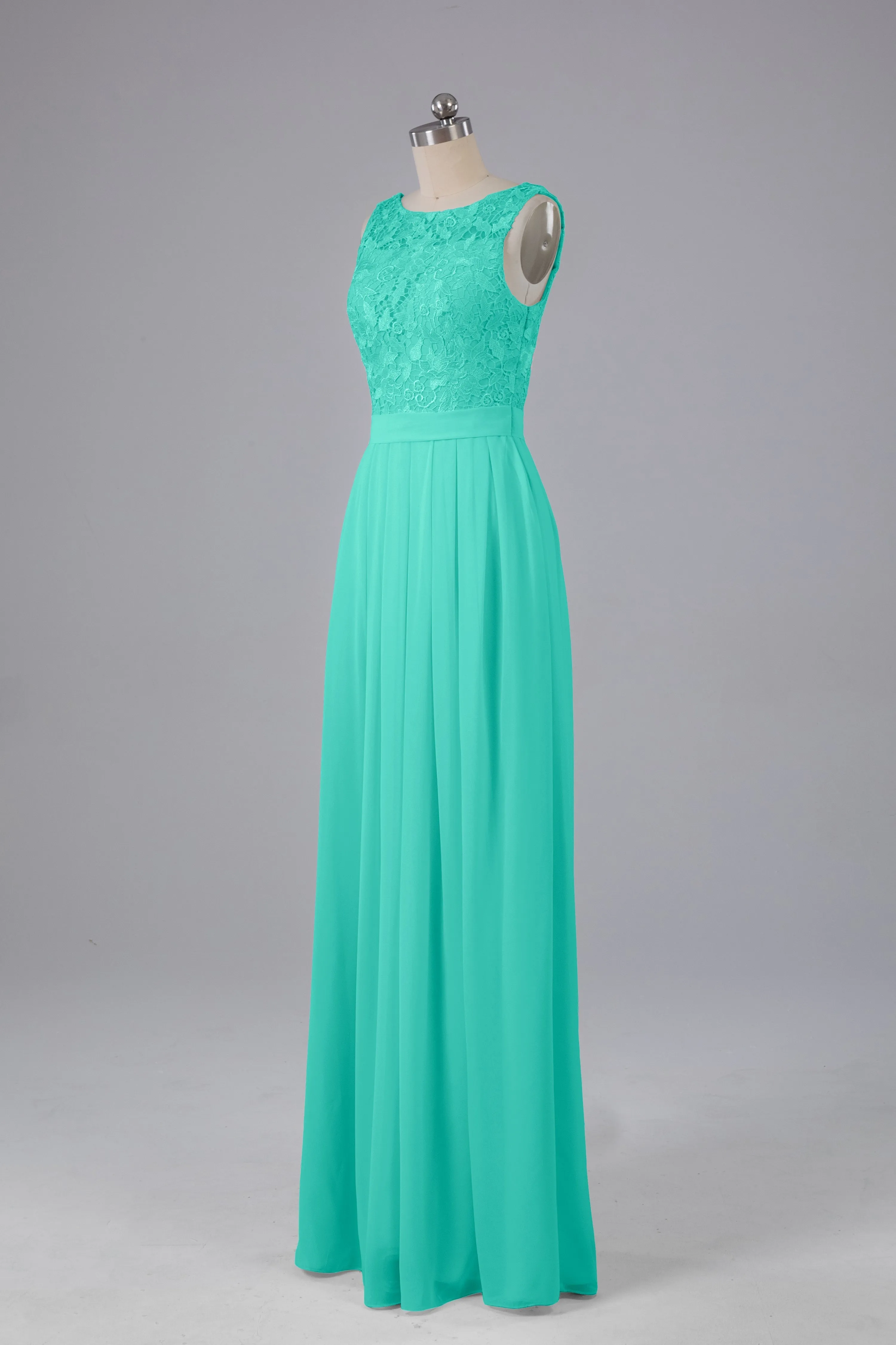 A-line Lace Top Floor Length Chiffon Bridesmaid Dresses