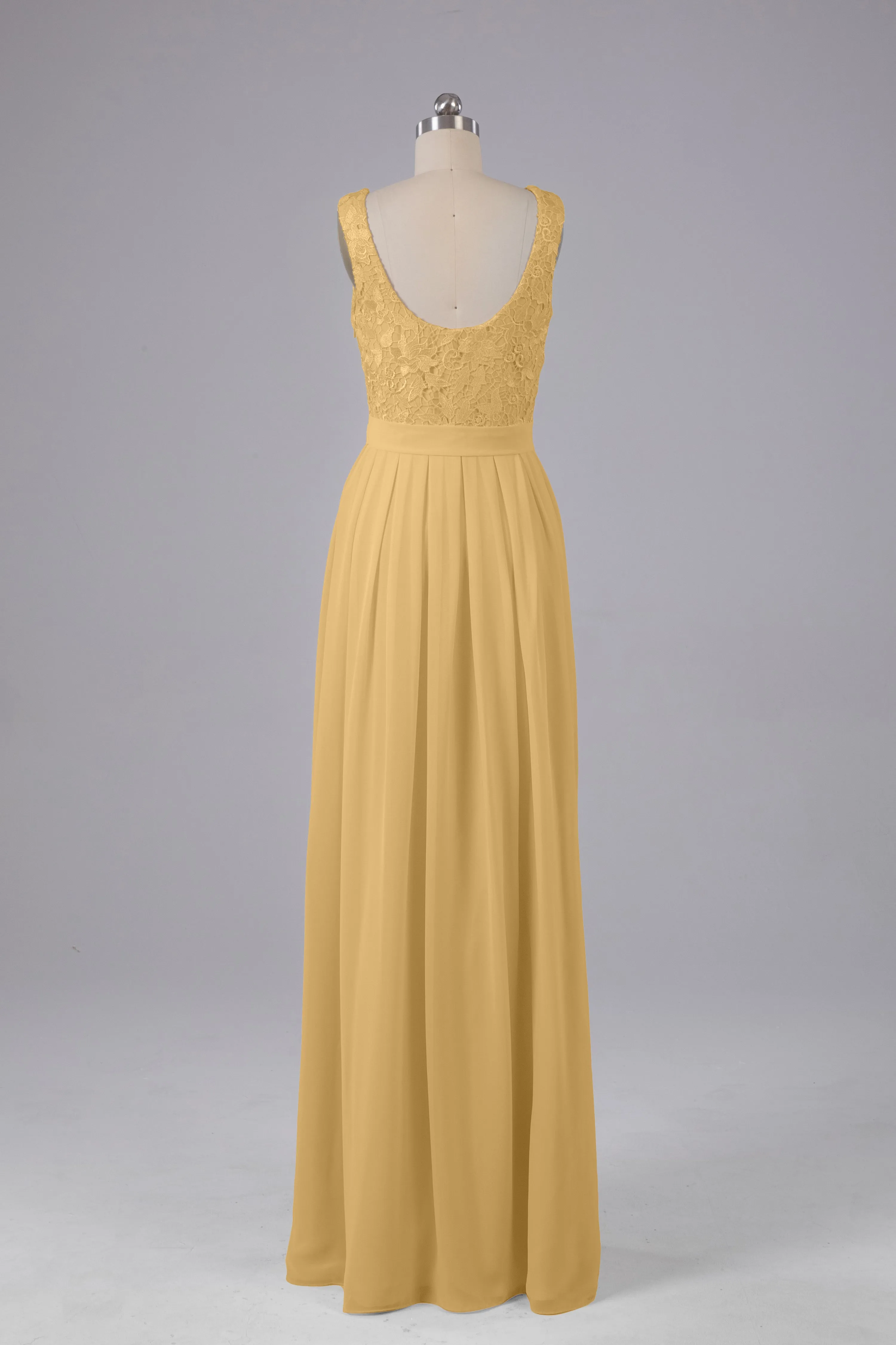 A-line Lace Top Floor Length Chiffon Bridesmaid Dresses