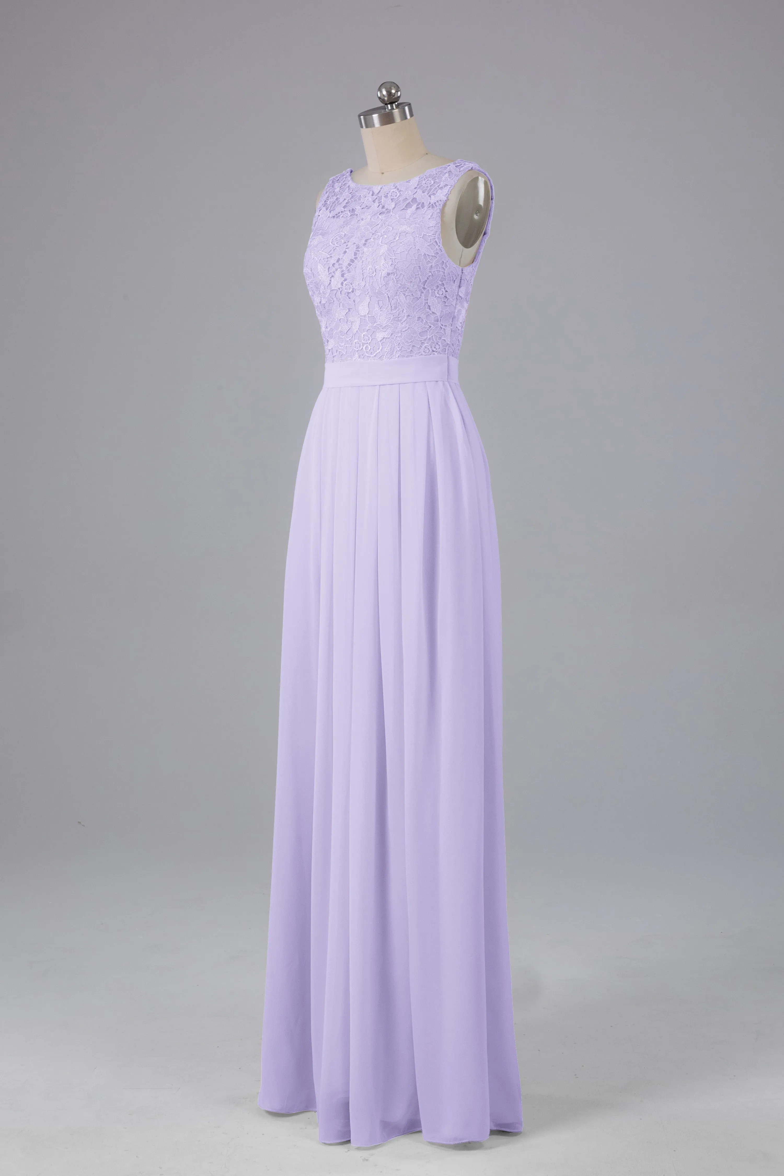 A-line Lace Top Floor Length Chiffon Bridesmaid Dresses