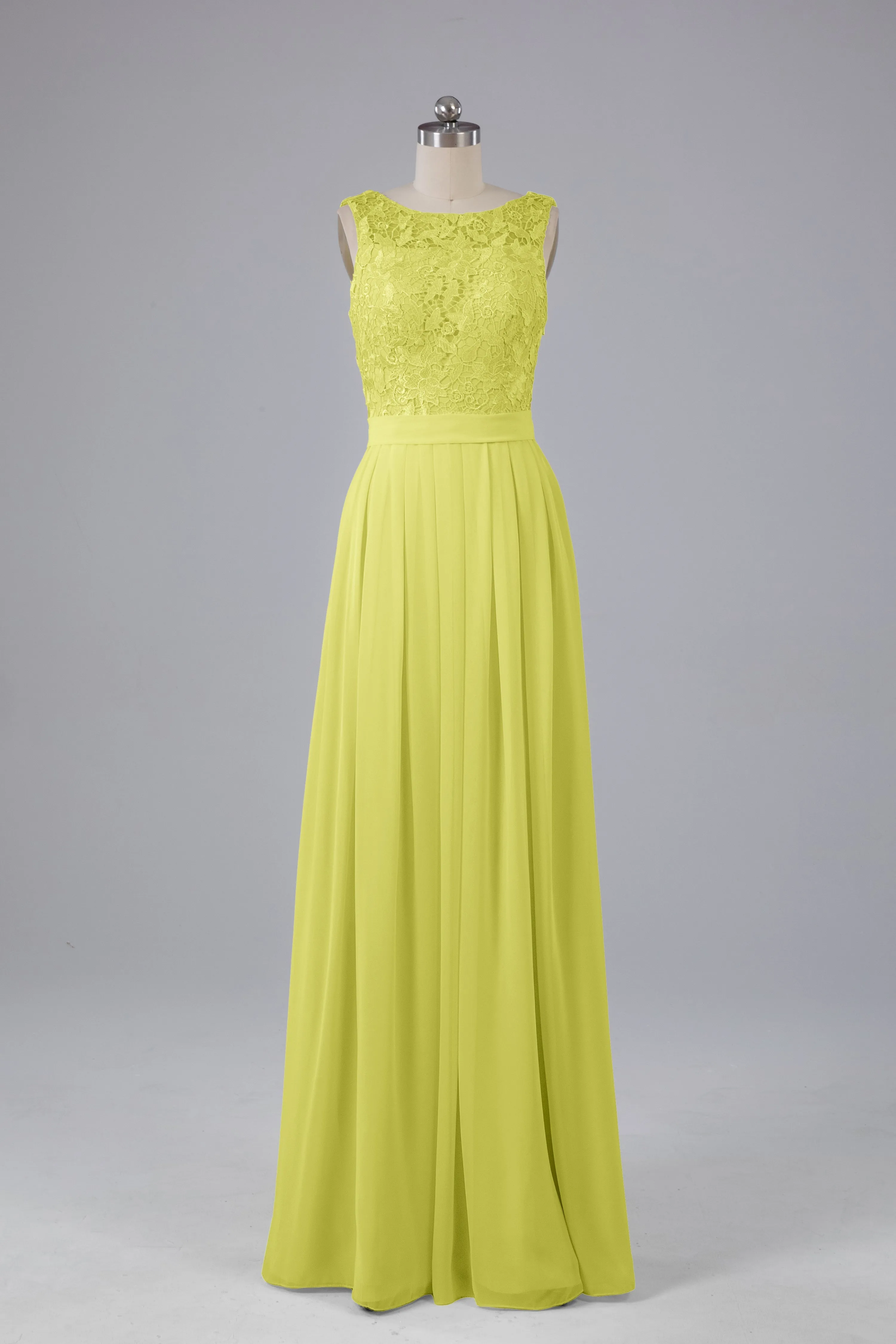 A-line Lace Top Floor Length Chiffon Bridesmaid Dresses