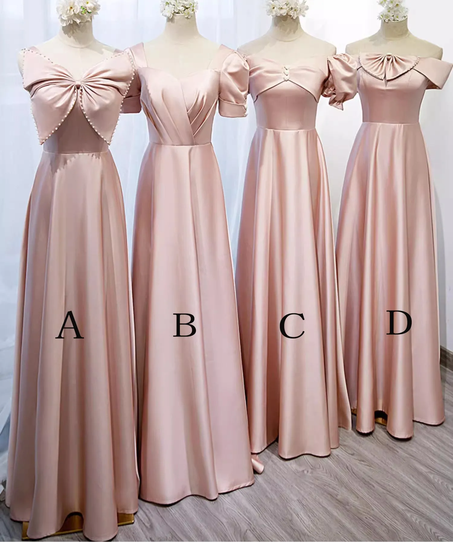 A Line New Style Satin Bridesmaid Dress, Pink Cheap Multiple Styles Floor Length Dresses UQB0032