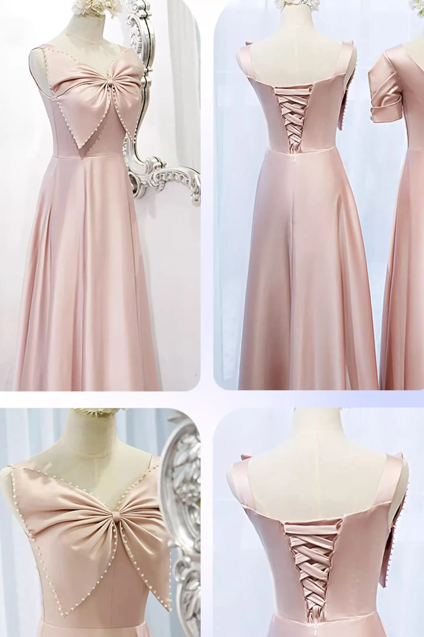 A Line New Style Satin Bridesmaid Dress, Pink Cheap Multiple Styles Floor Length Dresses UQB0032