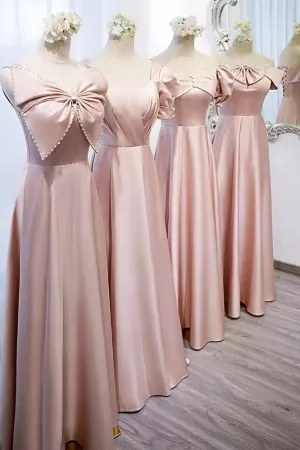 A Line New Style Satin Bridesmaid Dress, Pink Cheap Multiple Styles Floor Length Dresses UQB0032