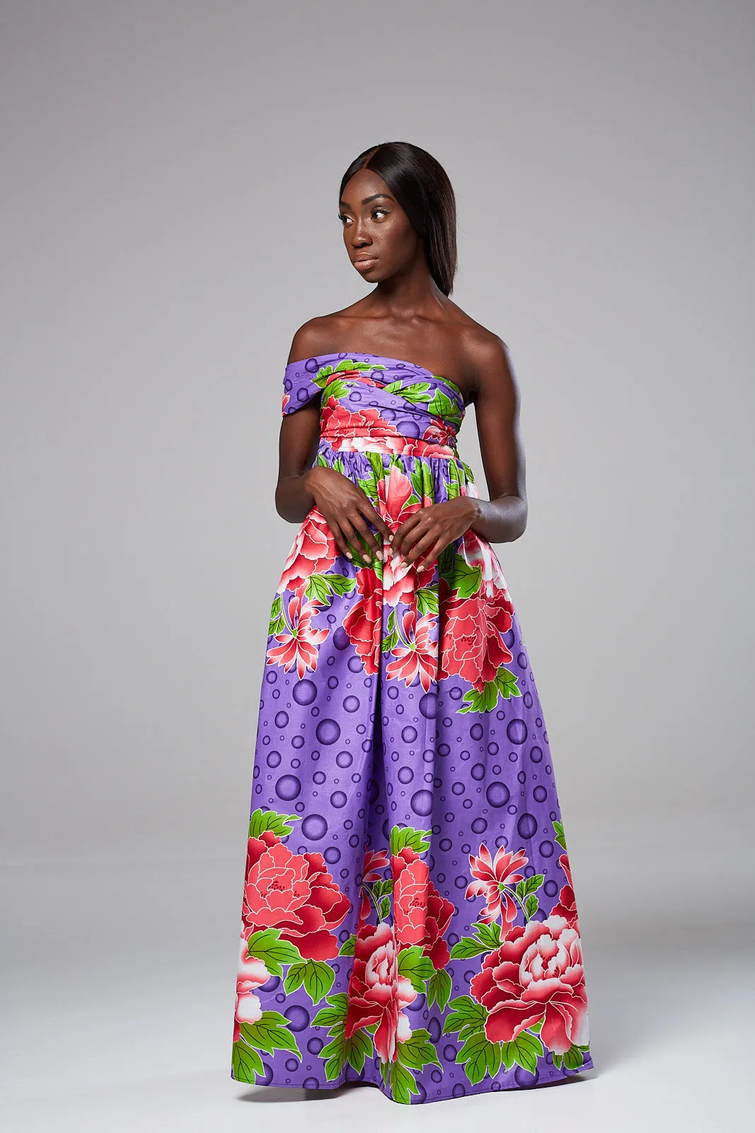 African Print Purple Infinity Multiway Maxi Dress - SAMIRA