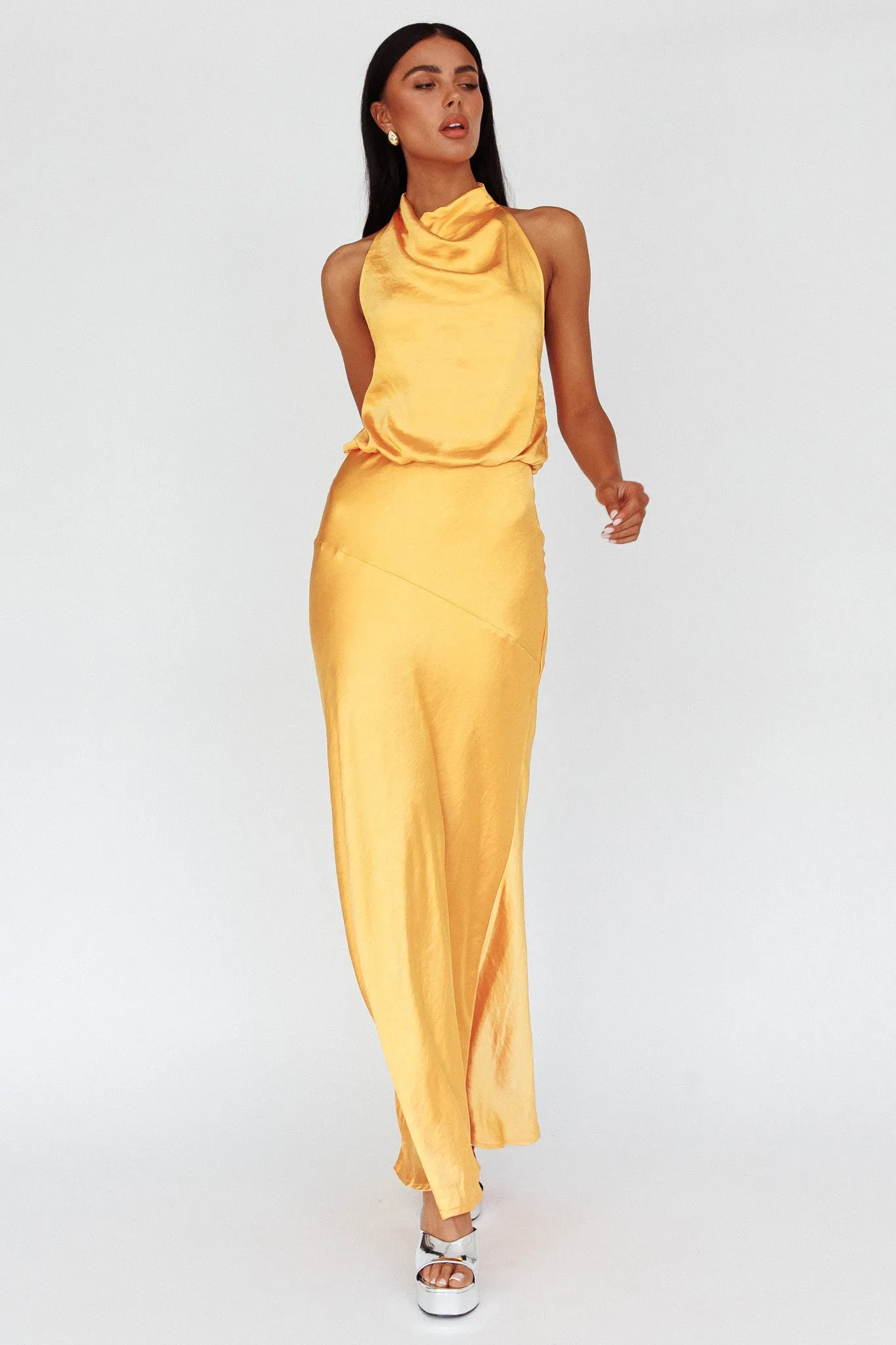 Amalfi Sunset Cowl Halterneck Maxi Dress Sun