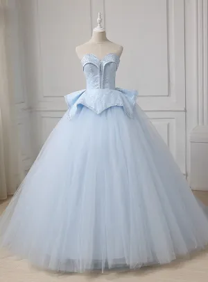 Blue Tulle Lace Up Sweetheart Ball Gown Beading Wedding Dress