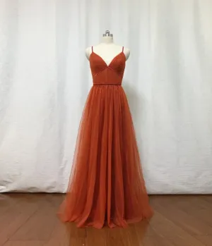 Bridesmaid Dresses Burnt Tulle Bridesmaid Dress 2025 Spaghetti Straps Boho