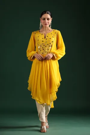 Bright Yellow Embellished Vama Georgette Dhoti Pants Set