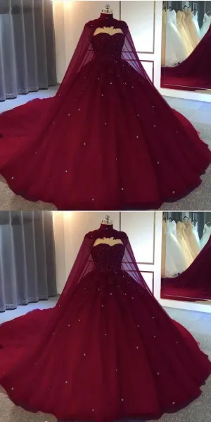 Burgundy Ball Gown Wedding Dresstulle Prom Dresses