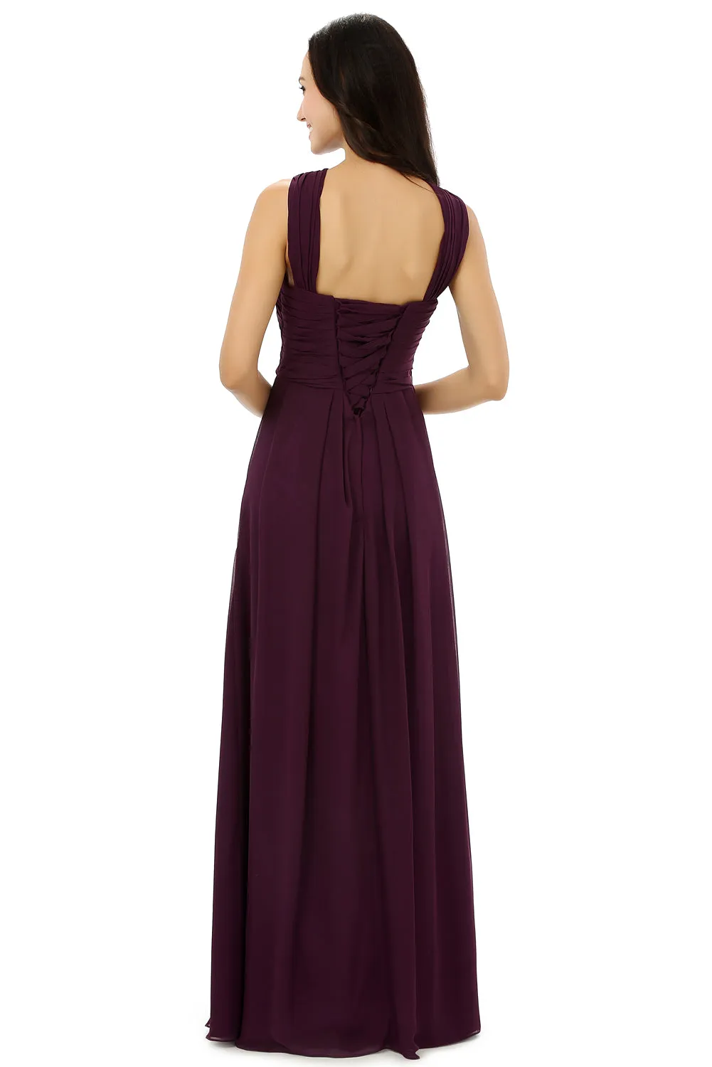 Chiffon Purple Halter Long Bridesmaid Dresses