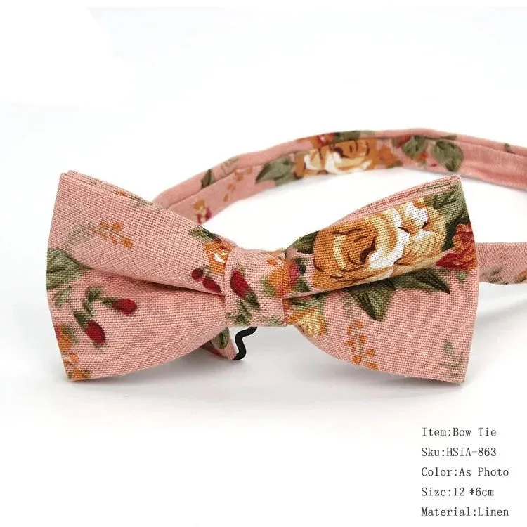 Country Style Floral Linen Bow Ties