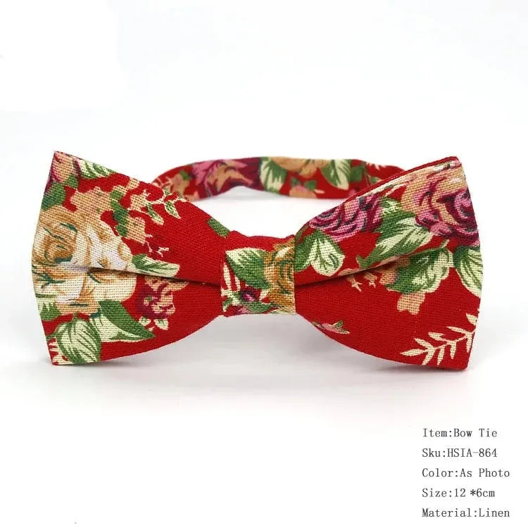 Country Style Floral Linen Bow Ties