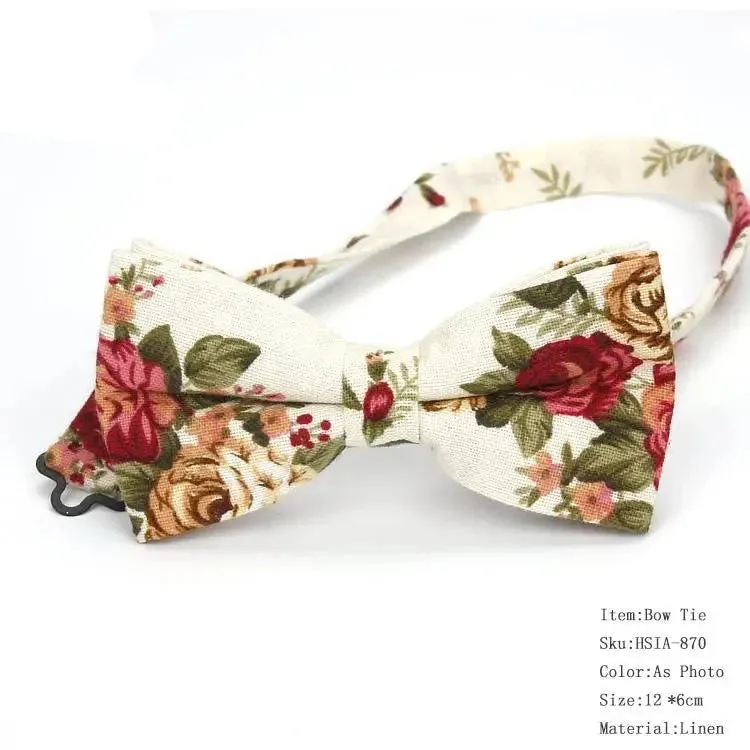 Country Style Floral Linen Bow Ties