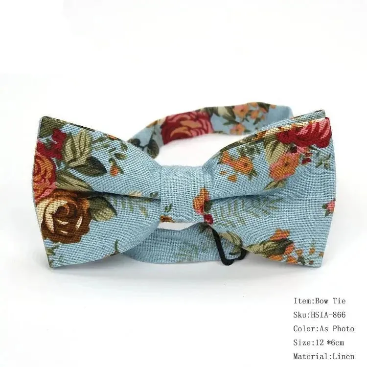 Country Style Floral Linen Bow Ties