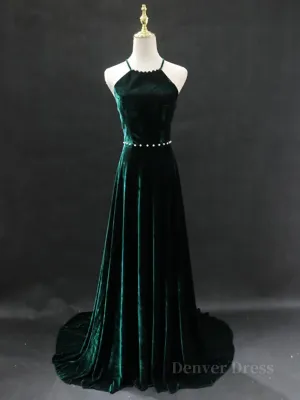 Dark Green Backless Long Prom Dresses Dark Green Long Formal Evening Bridesmaid Dresses