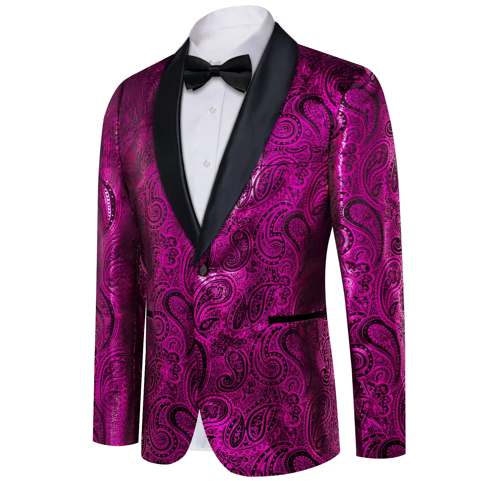 DiBanGu Shawl Collar Suit Byzantine Purple Paisley Silk Mens Slim Fit Business Suit