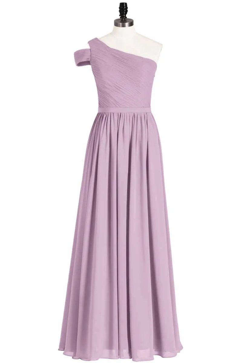 Dusty Purple Chiffon One-Shoulder A-Line Long Bridesmaid Dress