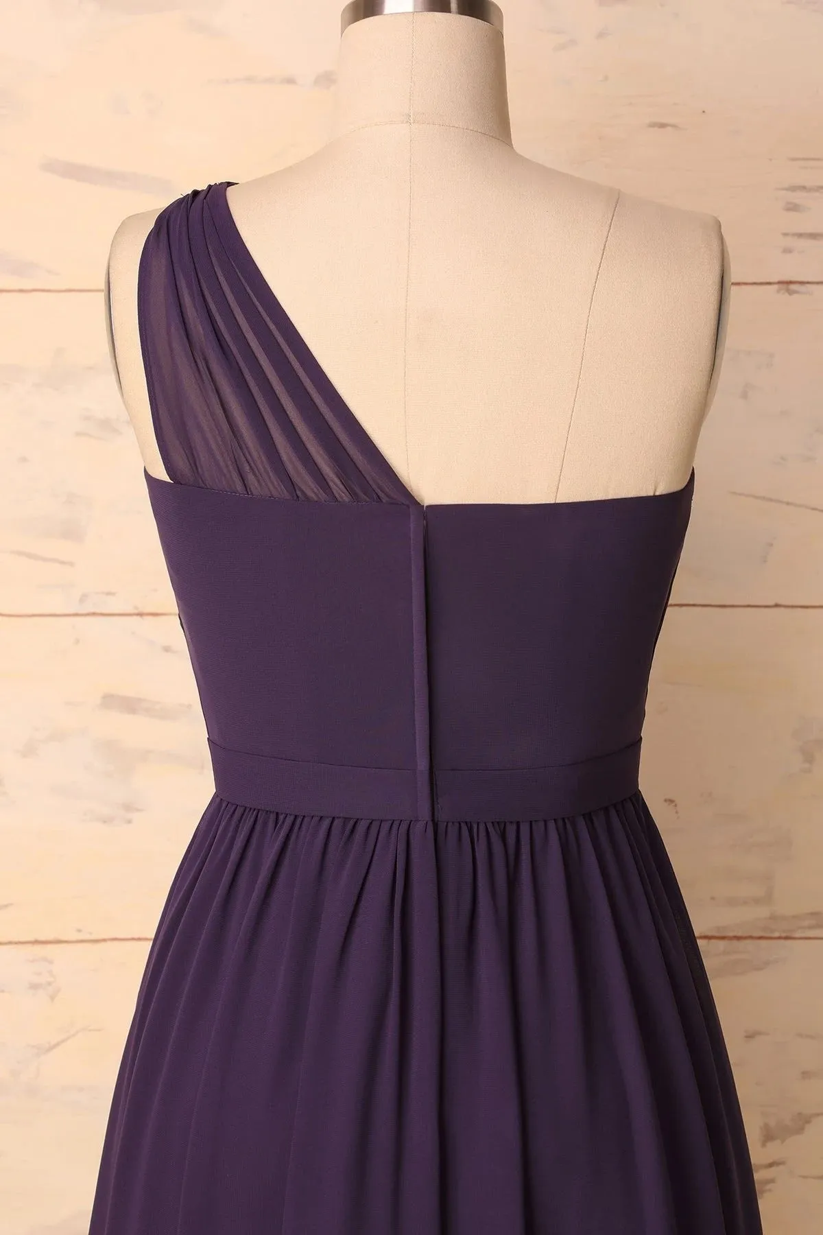 Elegant One Shoulder Plum Bridesmaid Dress