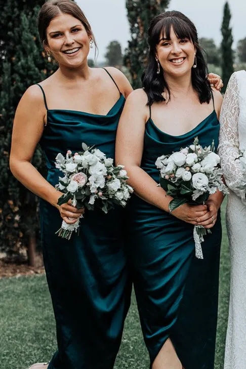 Elegant Spaghetti Strap Dark Green Bridesmaid Dress