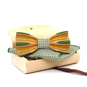 Hand Painted Wooden Bow Tie and Pocket Square Gift Box Sets