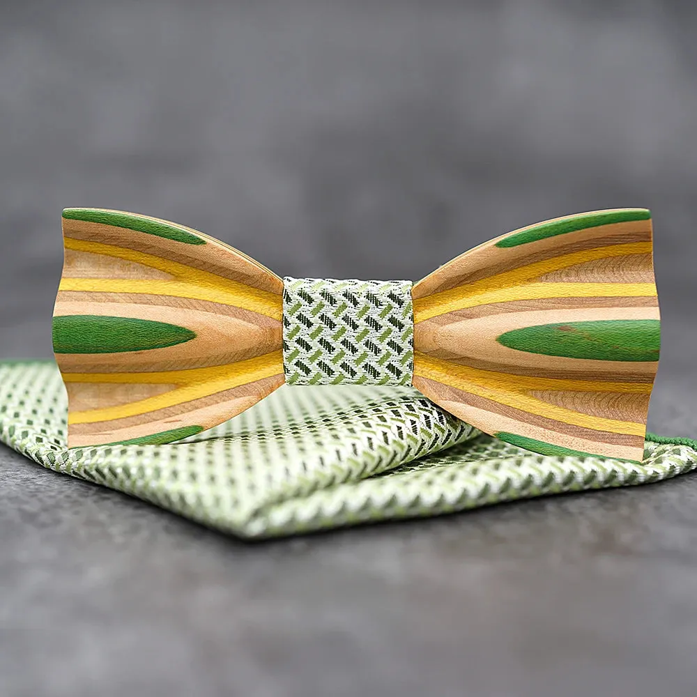 Hand Painted Wooden Bow Tie and Pocket Square Gift Box Sets