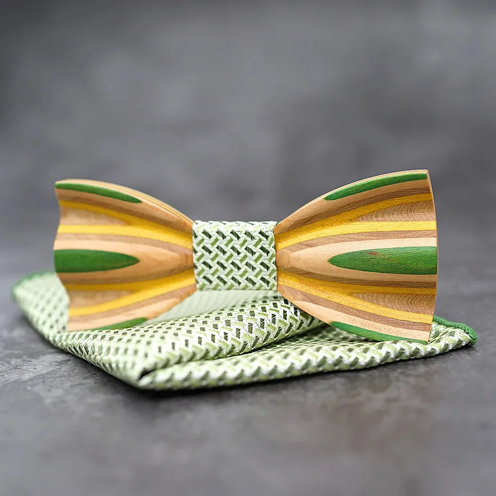 Hand Painted Wooden Bow Tie and Pocket Square Gift Box Sets