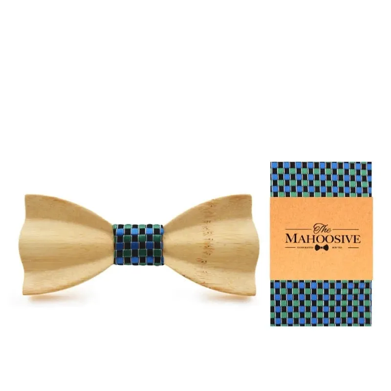 Hand Painted Wooden Bow Tie and Pocket Square Gift Box Sets