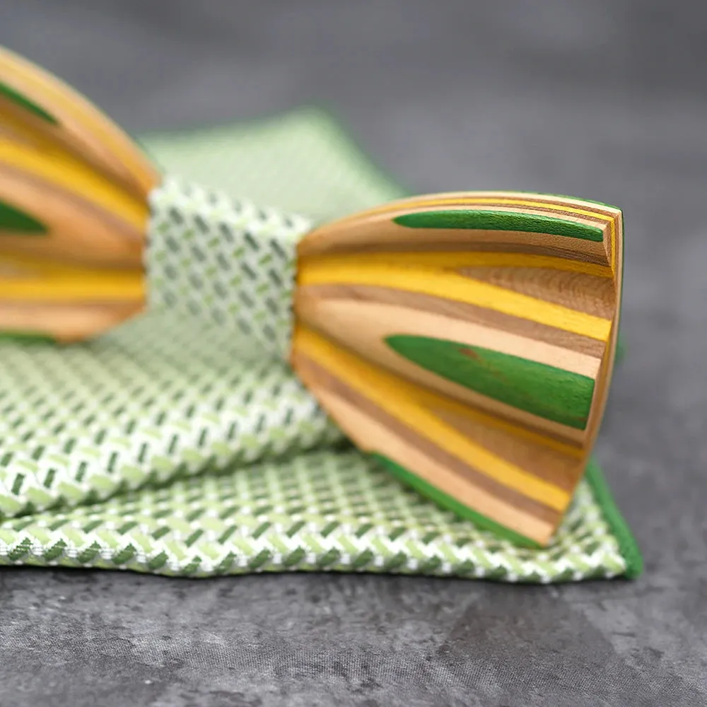 Hand Painted Wooden Bow Tie and Pocket Square Gift Box Sets