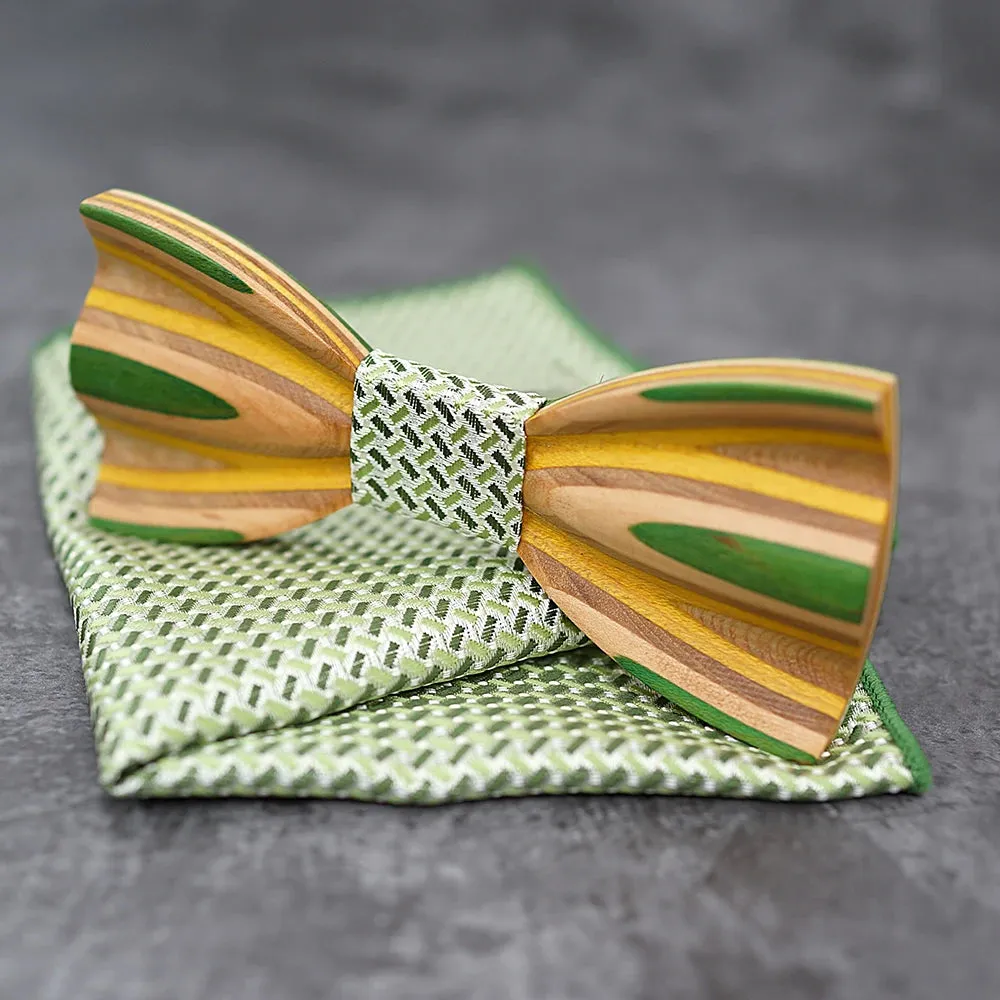 Hand Painted Wooden Bow Tie and Pocket Square Gift Box Sets