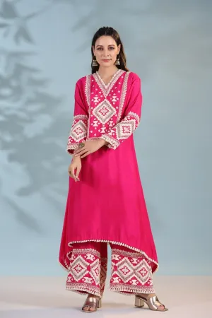 Hot Pink Kashmiri Embroidered Kurta with Palazzo