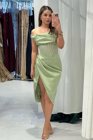 HOUSE OF CB Lulu Drape Corset Dress (Pistachio) - RRP $389