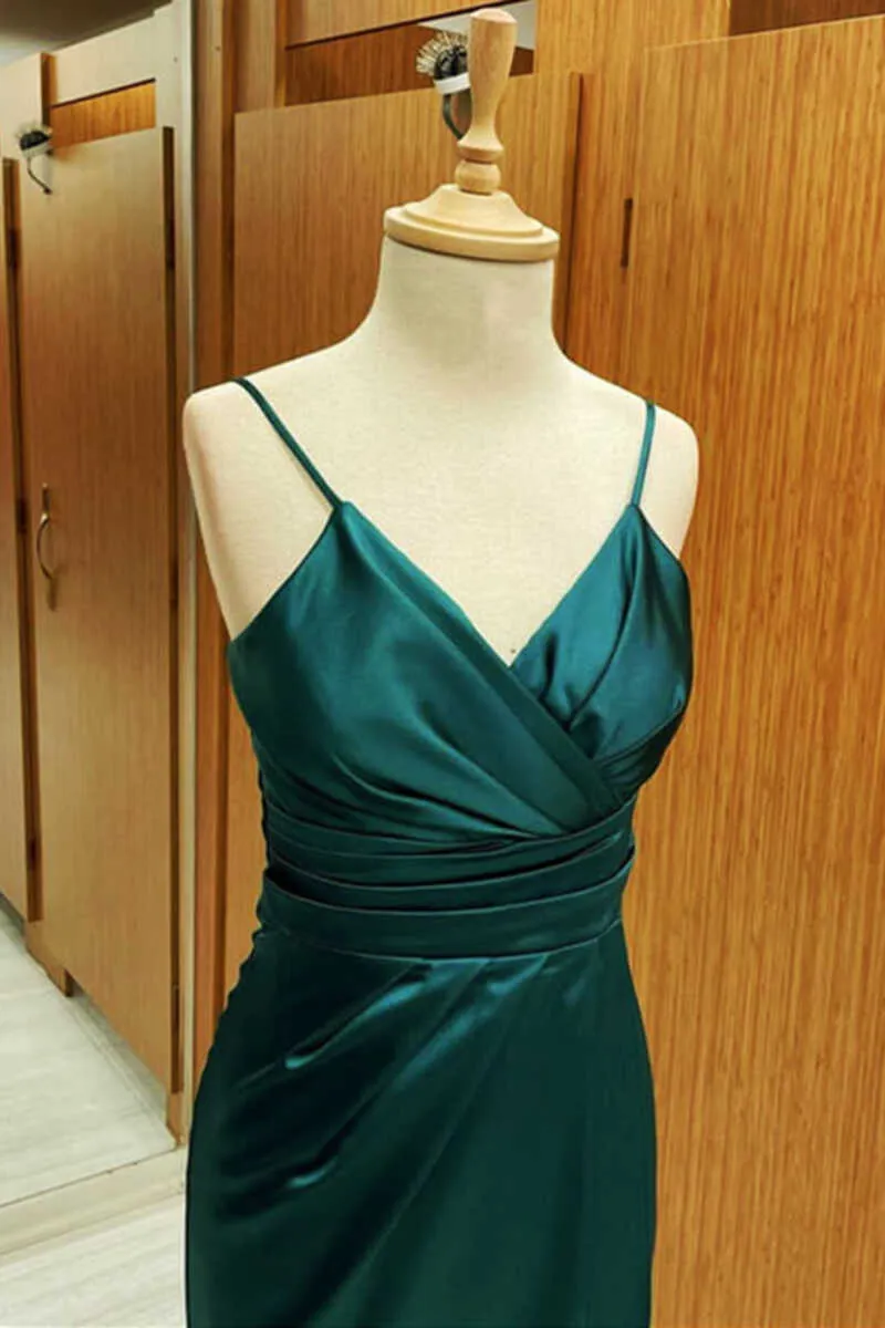 Hunter Green Satin Spaghetti Straps Short Bridesmaid Dress