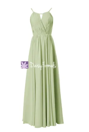 In stock,Ready to Ship - Long Tea Green Chiffon Bridesmaid Dress(BM10826L) - (#33 Tea Green)