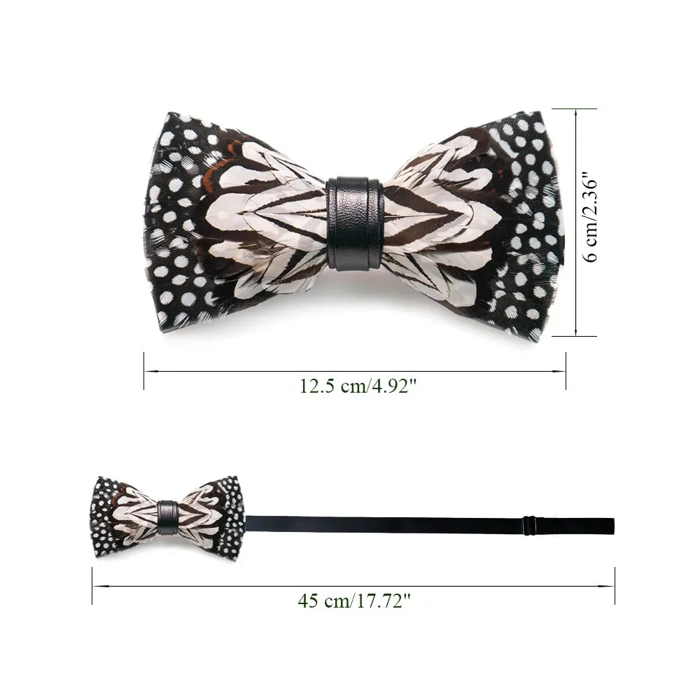 Italian Geometric Feather Bow Tie and Lapel Pin Wooden Box Sets