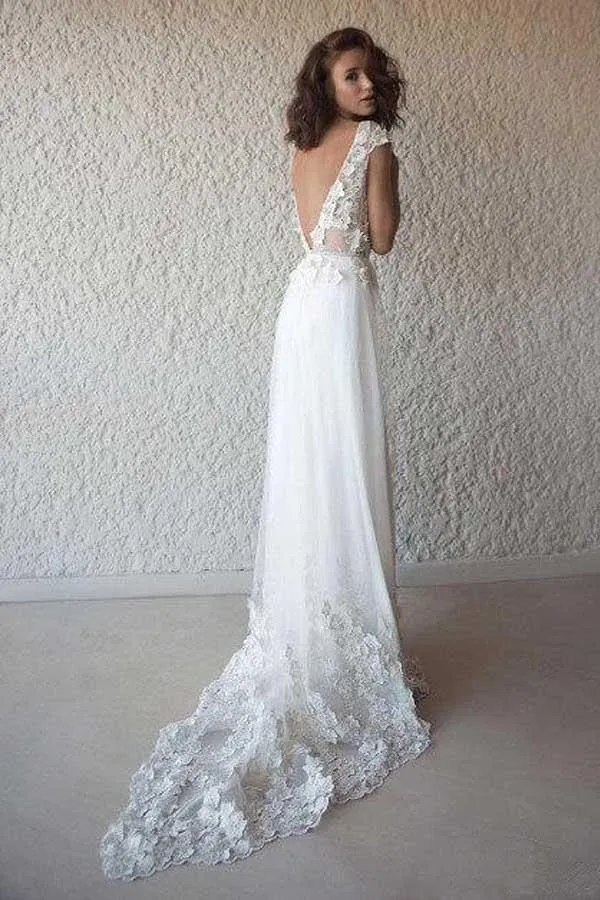 Ivory Cap Sleeve Boho Wedding Dress