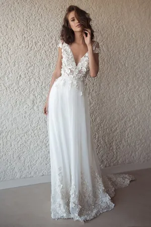 Ivory Cap Sleeve Boho Wedding Dress