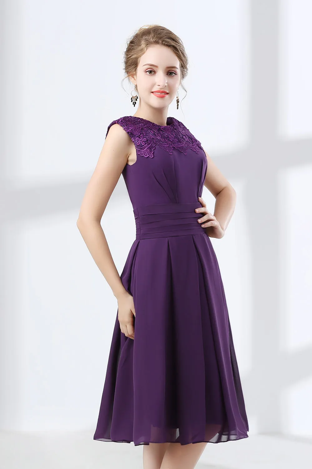 Lace Beaded Sleeveless A Line Chiffon Bridesmaid Dresses