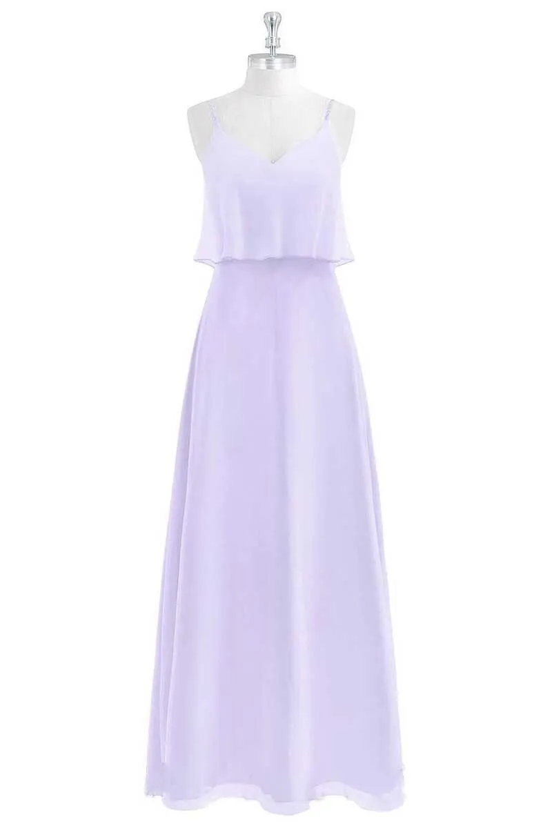 Lavender Chiffon Straps Ruffled A-Line Bridesmaid Dress