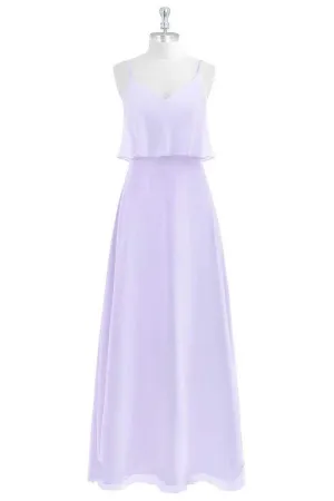 Lavender Chiffon Straps Ruffled A-Line Bridesmaid Dress